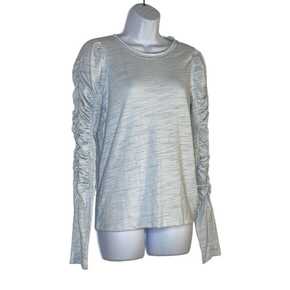 Free People Woman’s Natasha‎ Tee Ruched Longsleeve Light Denim Blue SZ XS - Picture 3 of 9